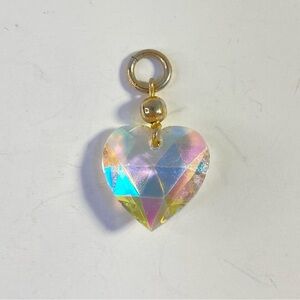 Vintage Iridescent Heart Necklace with Gold Accents
